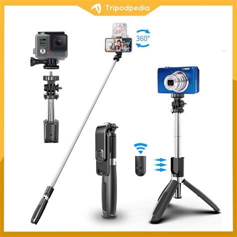 TRIPODPEDIA Tongsis Tripod Bluetooth 4in1 Selfie Stick Remote Action Cam macaron R1